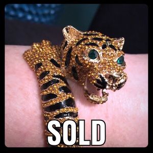 Pave Swarovski Crystal Gold Green Tiger Bracelet